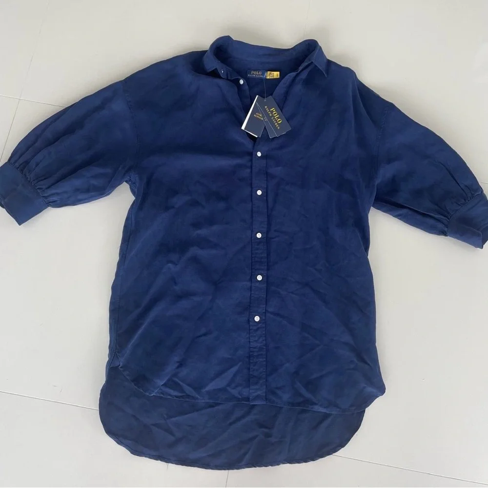 Polo Ralph Lauren shirt women’s Medium size tunic linen silk button up MSRP 198$ - Picture 4 of 9